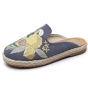 Dames De geborduurde Chinese Sandaal Slipper Schoenen Handgemaakte Geborduurde Bloemen Borduurwerk Clan Style Dames Slippers,Gray,38