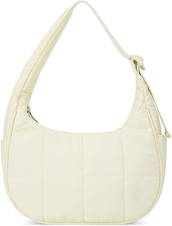 Gets Nylon Shoulder Bag for Women, Small Quilted Tote Handbag, Lightweight Puffer Crescent Bag for Travel/Fitness