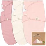3-Pack Organic Swaddles for Newborns, Baby Sleep Sacks 0-3 Months - Baby Swaddle Wrap, Newborn Wearable Blanket, Infant Sleep Sack for Girls, Boys, Soft & Snug, Large Hook & Loop Closure (Roseate)
