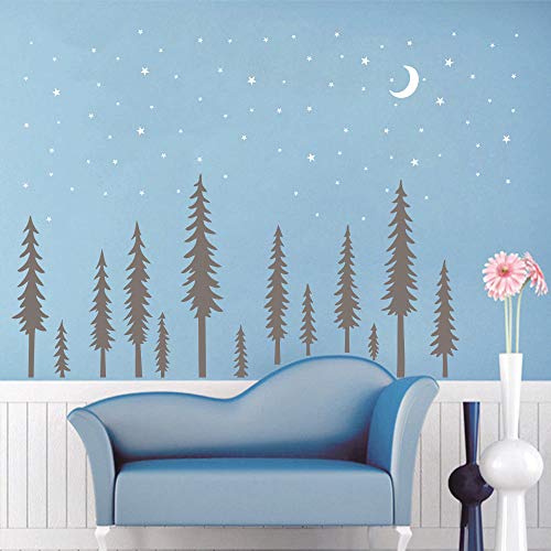Vinilo Decorativo Infantil Bosque Árboles con Luna y Estrellas miniatura 3