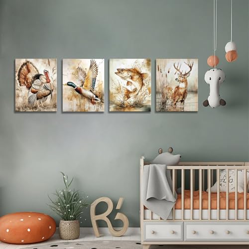 Image of Framed Vintage Farmhouse Kids Nursery Hunting Art Prints, 8x10x4 Inch