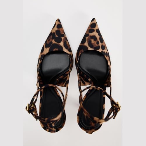 Women's Leopard Slingback Pumps Closed Pointy Toe High Heels for Women Animal Print Stiletto Ankle Strap Heeled Sandals Backless Slip On Fashion Pumps Wedding Dress Party Shoe3