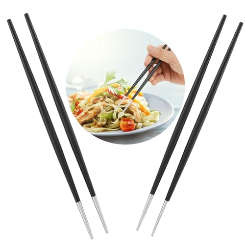 Palillos japoneses para sushi en acero inoxidable, set de 2 pares negro plata 2