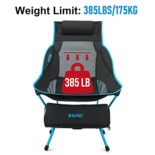 G4Free 2Pack Folding Camp Chair High Back Lightweight Camping Chair With Removable Pillow, Side Pocket & Carry Bag, Compact & Heavy Duty 385Lbs For Outdoor Hiking Backpacking Beach Picnic Travel Blue #TOP5