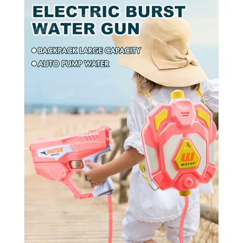 Image of VikriDA Bagpack Electric Water Gun with Free Extra Rechargeable Battteries Powerful Water Guns Up to 40 FT Long Range, 1350CC Capacity Super Water Blaster Summer Toys for Pool - Pink