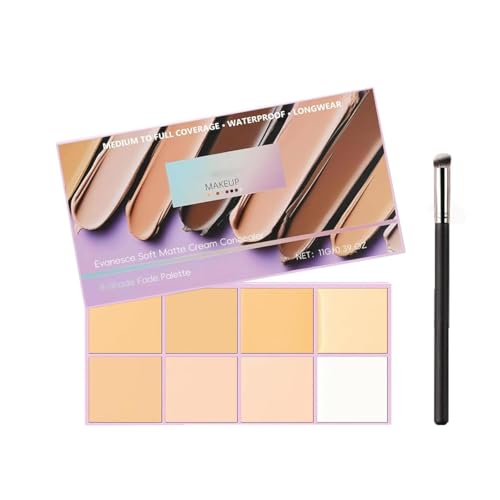 Corrector en crema mate suave Paleta de 8 tonos difuminables con aplicador, para corregir imperfecciones, iluminar la zona debajo de los ojos, esculpir y cubrir todo el rostro (Color claro)