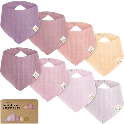 8-Pack Muslin Baby Bibs for Boys, Girls - Muslin Bandana Drool Bibs for Baby Girl & Boy, Drooling Newborn, Teething Toddler, Infant 0-36 Months, 100% Cotton Extra Absorbent & Soft (Lavender)