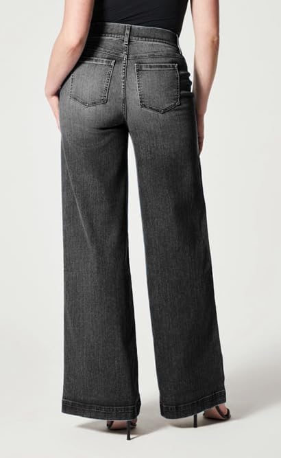 Womens Plus Size Elastic Waist Pull Up Pants Jeans Wide Leg, Baggy Jeans Woman Trendy Straight Leg High Waisted Denim Pants4