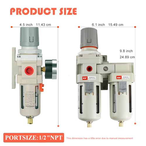 RIH Air Dryer System - 1/2" NPT Double Air Filters-5 Micron Particulate Filter& Air Pressure Regulator - Gauge(0-150 psi), Semi-Auto Drain, Poly Bowl,Bracket - 3 in 1 Two Unit (1/2" NPT) by RIH - Image 2