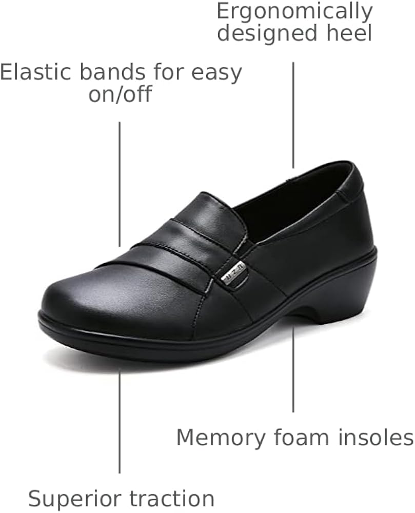 Amazon.com | UZB Black Loafers for Women Leather Dress Shoes Low Heel Slip  On Shoes Casual Work Office Dressy Business Shoes, 6 US | Loafers & Slip-Ons