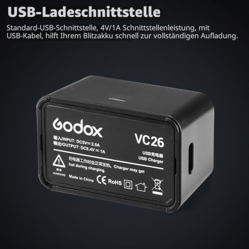 Godox V1 Batterie VB26 VB26A VB26B 7,2 V/2980mAh Li-Ionen Akku für Godox V1 V1PRO Blitz und V860III V860III-S V860III-C V860III-N V860III-O V860III-F V850III