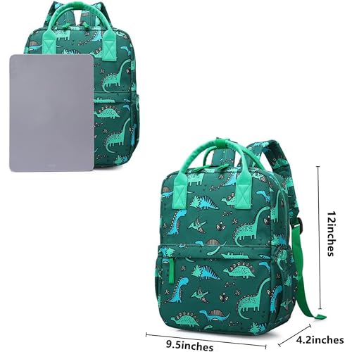 KingCheer Cute Preschool Backpack Toddler School Book Bag for Girls Boys Kids Kindergarten Nursery Travel Bag with Chest Strap(12inch, Green Dinosaur) - Image 4