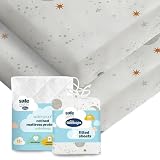 Silentnight Safe Nights Cot Bed Waterproof Mattress Protector & Fitted Sheet - Children Kids Baby Nursery Bed Pad Protection Against Spillages - 100% Cotton Super Soft - Machine Washable, Celestial