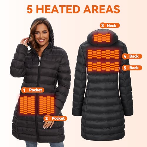 Heated Jacket for women with 2PCS 12000mAh Battery Pack,5 Heating Jackets with Hood4