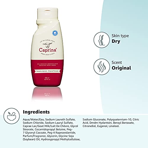 Caprina by Canus Amazing Body Wash With Fresh Canadian Goat Milk Gentle Soap Moisturizing Vitamin A, B2, B3 & More, Original, 16.9 Fl Oz - Thumbnail 5