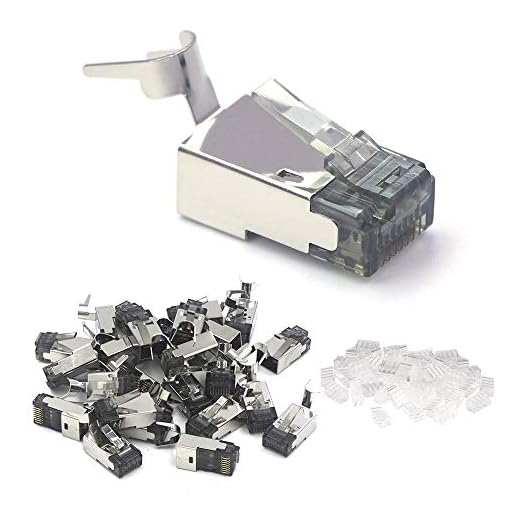 VCE 25 Pack Conector Modular blindado niquelado RJ45 para Cable Cat6 / Cat6A / Cat7 Cable STP sólido y Trenzado de Ethernet - 50u Chapado en Oro