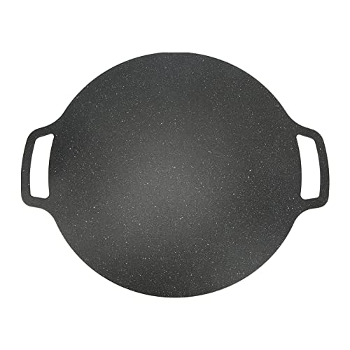 Cast Iron Griddle Pan, Pancake Stovetop Griddle Round Flat Top Grill Plate with Dual Handle for Camping Picnic