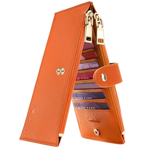 Carteira feminina RFID Travelambo Tamanho grande, dobrável, para vários cartões, com zíper, porta-cartões de crédito, Laranja, one size, Minimalista