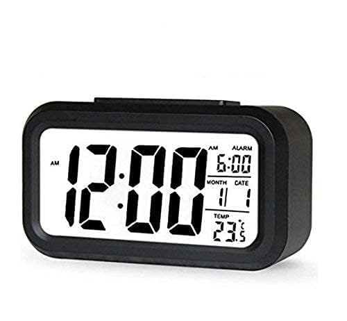 BLACK PANDA Store Digital Backlight Smart Table Alarm Clock with Date and Temperature Display & Night LED Light | Ideal for Students and Kids Bedroom (Black Digital Clock)