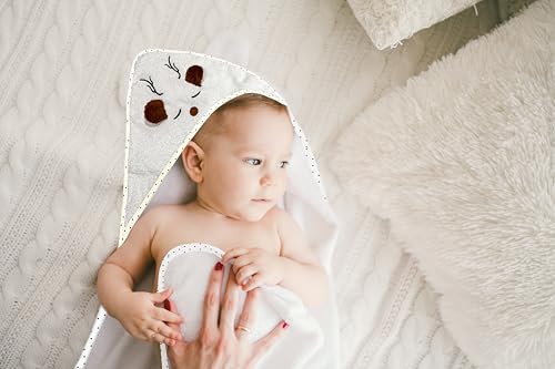 Image of Organic Baby Hooded Bath Towel 30x30 Inch - 100% Organic Cotton, 380 GSM Soft & Absorbent Newborn Towel with Embroidered Hood, (Deer)