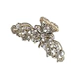 Fancy Hair Claw Jaw Clips Pins For Womens, Vintage Rhinestone Crystal Flowers Hair Barrette for Thick Hair Accessories White Silver