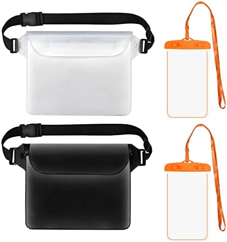 Dry Bags 4pack - 2pcs Waterproof Pouch Bag with Adjustable Waist Strap & 2pcs Waterproof Phone Case with Lanyard, Waterproof Waist Bag Screen Touchable Underwater Phone Cases, for Beach, Swim, Boating