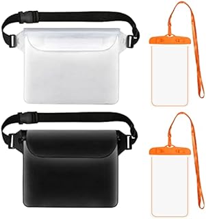Dry Bags 4pack - 2pcs Waterproof Pouch Bag with Adjustable Waist Strap & 2pcs Waterproof Phone Case with Lanyard, Waterproof Waist Bag Screen Touchable Underwater Phone Cases, for Beach, Swim, Boating