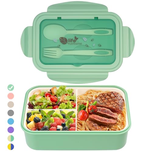 BIBURY Lunchbox Brotdose Bento Box Erwachsene Und Kinder, Auslaufsicher - 1400ml Brotdose mit 3 Fächern und Besteck, Lunch Box Kids...