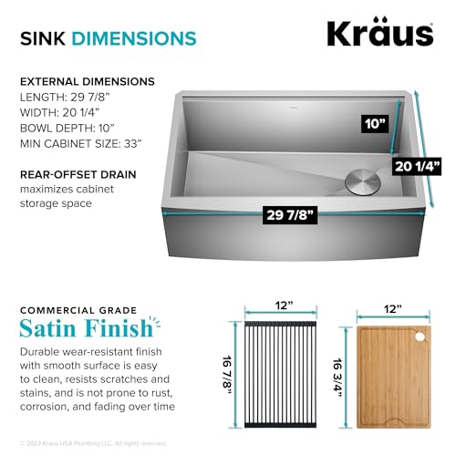Kraus Kore 30-Inch Farmhouse Workstation with In Sink Dish Drying Rack, Stainless Steel Kitchen Sink, KWF410-30 by Kraus - Image 5