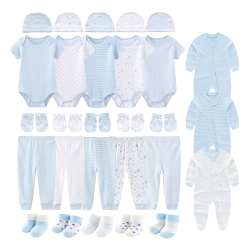 Image of BABYSOLIS 28 Pack Unisex Baby Layette Set Boy Girl Pants+Rompers+Short Sleeve Bodysuits+Hats+Gloves+Socks New Born Outfit