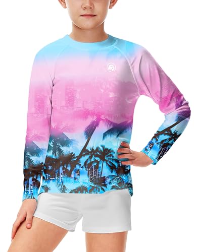 Image of AOBUTE Unisex Kids Rash Guard Long Sleeve SPF 50+ Sun Shirt UV Protection Swim Shirts 3-12 Years