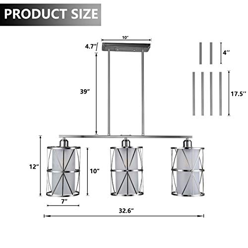 SHENGQINGTOP 33" Modern Kitchen Island Lights with Cylindrical Frosted Glass Shade, 3-Light Dining Room Lighting Fixtures Hanging, New Transitional Multi Pendant Lighting, Brushed Nickel Finish - Image 4