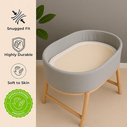 ORGANIC TEXTILES Organic Baby Crib Mattress Topper - 2" Latex for Bassinet (30"x15") - Organic Cotton Cover - GOLS/GOTS Certified - Breathable, Hypoallergenic, Non-Toxic, USA Made