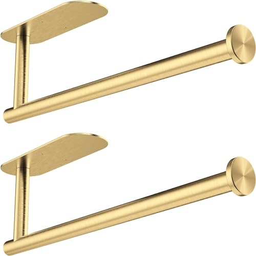 YAYULI 2 Piece Set Paper Towel Holder,Wall Mounted Toilet Paper Holder and Adjustable Closet Rod,304 Stainless Steel Bathroom Modern Tissue Towel Holder,Bathroom Accessories Set (Golden)