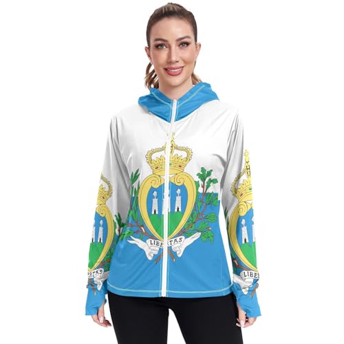Vnurnrn San Marino Flag Womens UPF 50+ Sun Protection Hoodie Jacket Lightweight Long Sleeve Sun Shirt with Pocket