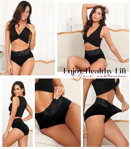 Image of Wealurre Womens Underwear Cotton Bikini Panties for Women High Waisted Lace Hipster Stretch Briefs for Ladies 5 Pack
