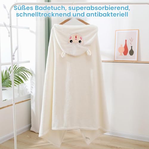 HAGOT Kapuzenhandtuch für Babys, 80x80 cm, Baby Bath Towel, Babybadetuch aus Korallenvliesfür, Babys Neugeborene, Weiß – Ansicht 6