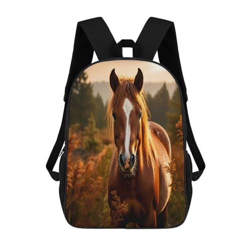 QPIRINMEX Pferd Rucksack Schultasche Rucksack Für Mädchen Jungen Tier Rucksäcke Große Kapazität Kinderrucksack Leichte Schultaschen Für Kinder Studenten 17inch