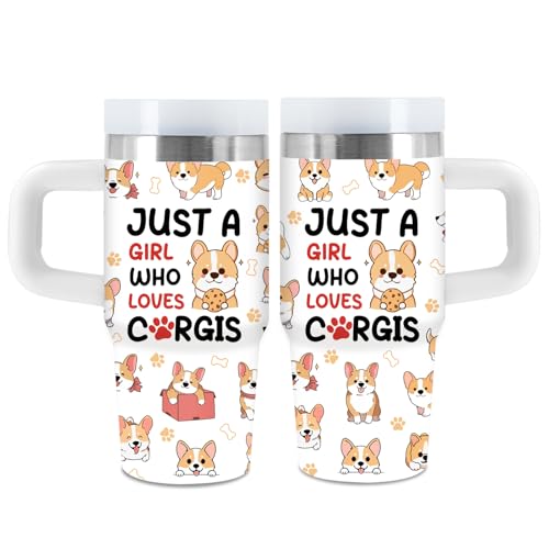 xiiai 14oz Cartoon Kids Corgi Tumbler with Handle and Straw, Corgi Gifts
