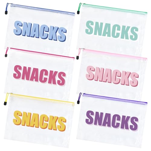 6PCS Snack Bag for Travel Clear Zipper SnackPouch Waterproof Makeup Cosmetic Bags for Women Girls Clear Pouch for Essentials