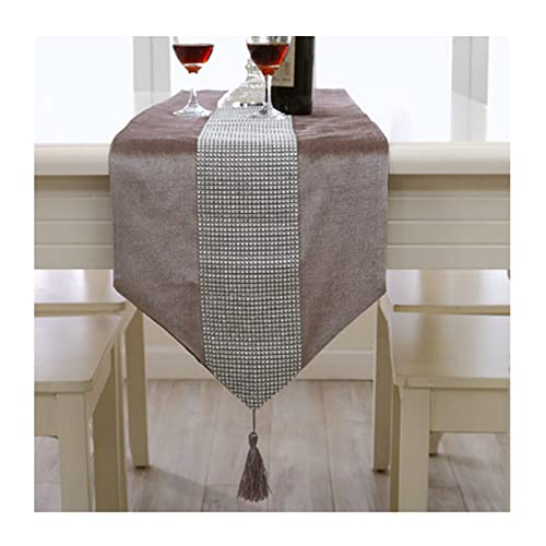Chemin de table de Noël de luxe en flanelle champagne avec pompons élégants