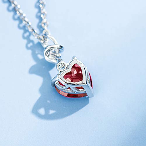 Agvana 14K Solid White Gold Diamond Ruby Heart Pendant Necklace For Women With Sterling Silver Chain July Birthstone Jewelry For Women Anniversary Birthday Gifts For Women Girls Mom Wife Her #TOP2
