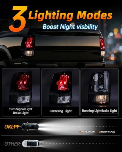 Image of OKLPF Rear Brake Tail Light Compatible With Dodge Ram 1500 2500 3500 2009-2018,Ram 1500 Classic 2019-2024,Included Bulbs,Replace Smoked Black Taillight Assembly fit Factory Halogen Trims Only