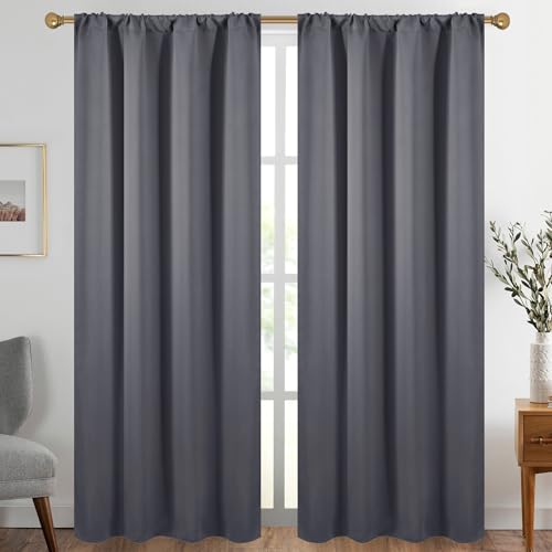 Diraysid Dark Gray Blackout Curtains for Bedroom and Living Room Thermal Insulated Room Darkening Curtains Drapes, 52 x 84, 2 Panels