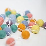 DecoMod 100% Wool Felt Ball Garlands 9FT Long 35 Balls - Pastel Soft Spring Colors