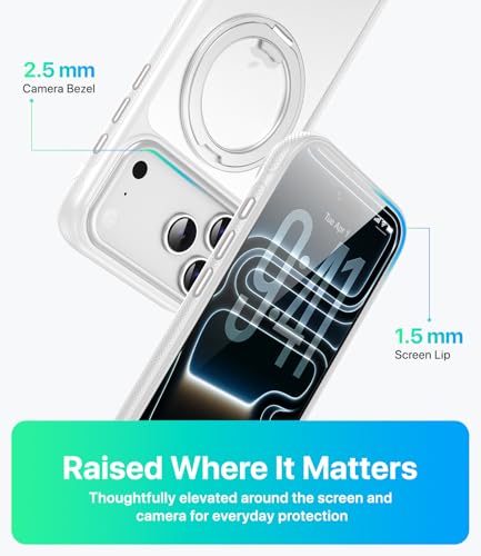 Image of for iPhone 17 Pro Case, Compatible with MagSafe, Slim Shockproof Military-Grade Rugged Protective Case with Stand, Camera Control, Comfort Grip (B-White, iPhone 17 Pro)