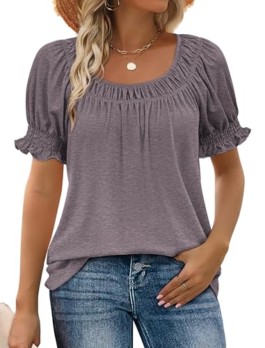 Image of WIHOLL Womens Short Sleeve Square Neck Summer Tops Dressy Casual Blouses Trendy Clothes 2026