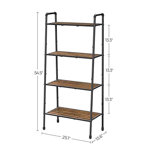VASAGLE 4-Tier Ladder Shelf, Storage Rack, Freestanding Bookshelf, Plant Stand with Steel Pipe and Shelves, Industrial, for Living Room, Bathroom, Kitchen, Black UBSC027B01