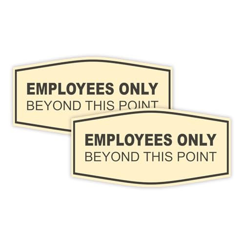 All Quality Fancy Employees Only Beyond This Point Wall or Door Sign - Easy to Install | (Ivory/Brown) - Small 2 Pack