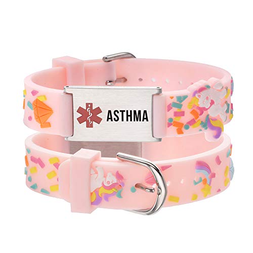 LinnaLove-asthma Medical id bracelet Parents gift to Son, daughter, brother, sister-Pink little sheep